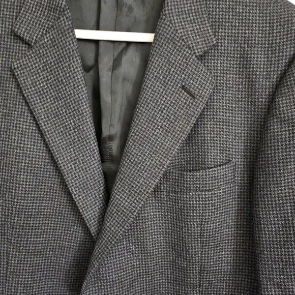 Hickey Freeman Blazer Men 44 Short Gray Black Houndstooth Wool Jacket Sport Coat